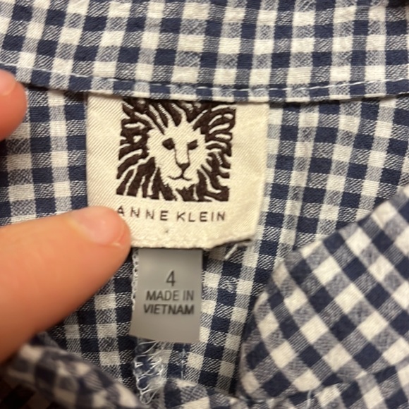 Anne Klein Gingham Plaid Blue Shirt - Picture 2 of 7